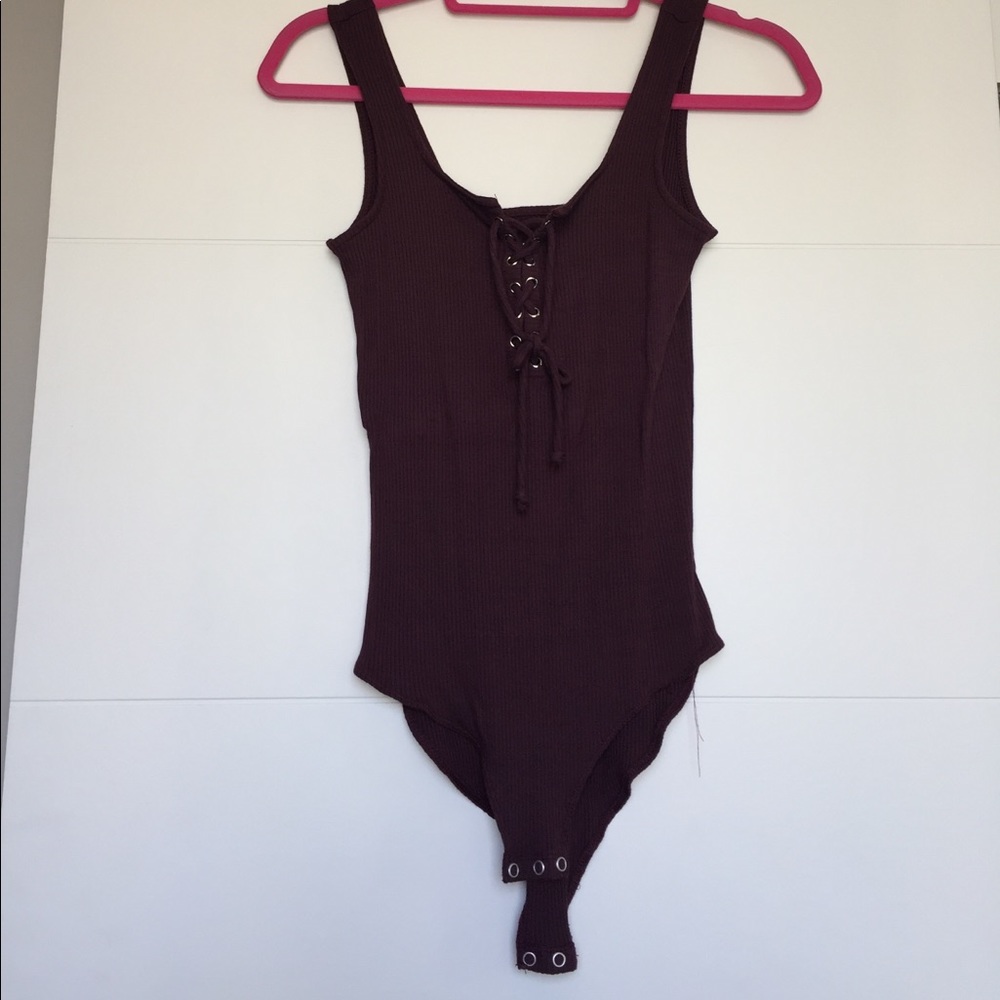Maroon American Eagle lace up bodysuit